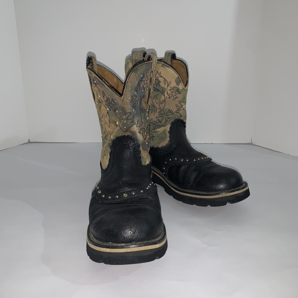 Ariat Fatbaby Boots Womens Size 8 Black Camo Leather Western Toe Style 16402